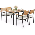 Ensemble de mobilier de jardin Costway 4 pièces avec bois d’acacia et structure métallique, parasol, 1 table