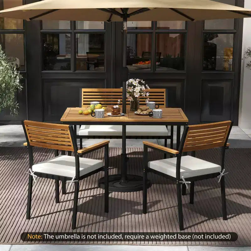 Ensemble de mobilier de jardin Costway 4 pièces avec bois d’acacia et structure métallique, parasol, 1 table