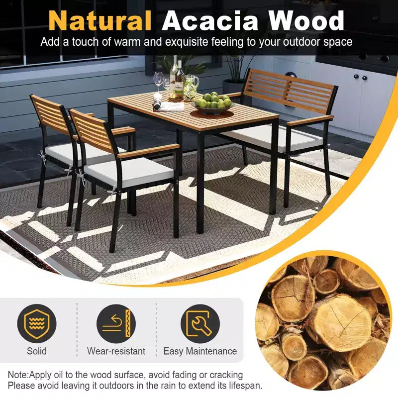 Ensemble de mobilier de jardin Costway 4 pièces avec bois d’acacia et structure métallique, parasol, 1 table