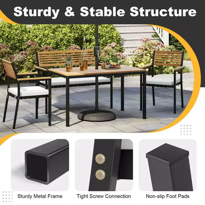 Ensemble de mobilier de jardin Costway 4 pièces avec bois d’acacia et structure métallique, parasol, 1 table