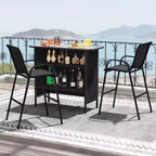 Costway 3 PCS Outdoor Bar Set Bar Height Table & Armchairs with Footrest 2-Tier Shelf Brown/Black/Gray