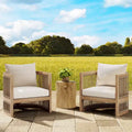 Christopher Knight Home Capheny Boho Patio 3 Piece Acacia Wood Woven Rope Chat Set with Lightweight Concrete Side Table