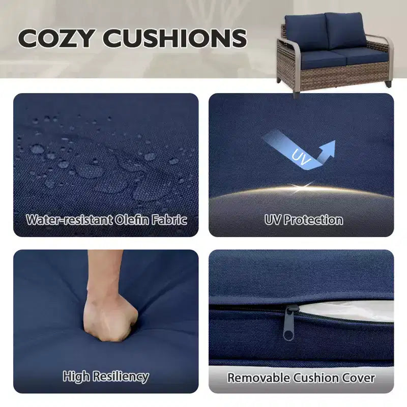 EAGLE PEAK kültéri fonott kerti beszélgetőgarnitúra, 2 forgatható hintaszék, 2 személyes kanapé, dohányzóasztal és oldalasztal, 5 részes