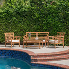 GDFStudio Laurier Outdoor Acacia Wood 4 Seater Chat Set with Cushion