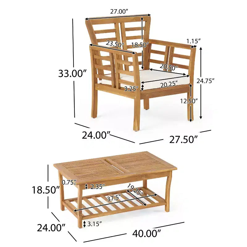 GDFStudio Laurier Outdoor-Sitzgruppe aus Akazienholz für 4 Personen mit Polstern