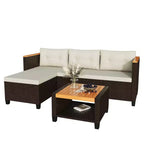 Ensemble de mobilier de jardin 4 places Heynemo, canapé d’angle d’extérieur en rotin PE toutes saisons avec table de rangement, canapé d’extérieur en L avec coussins