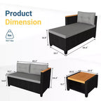 Ensemble de mobilier de jardin 4 places Heynemo, canapé d’angle d’extérieur en rotin PE toutes saisons avec table de rangement, canapé d’extérieur en L avec coussins