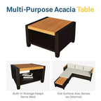 Ensemble de mobilier de jardin 4 places Heynemo, canapé d’angle d’extérieur en rotin PE toutes saisons avec table de rangement, canapé d’extérieur en L avec coussins