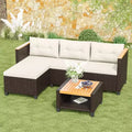 Heynemo 4-Seat Patio Furniture Set, All-Weather PE Rattan Outdoor Sectional with Storage Table, L Shape Outdoor Couch with Cushions