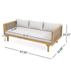 2 Pieces Patio Furniture Sets With 67.5 Length 3 Seater Gray Rattan Arm Sofa And 31.5 Round Acacia Wood Table