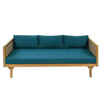 2 Pieces Patio Furniture Sets With 67.5 Length 3 Seater Gray Rattan Arm Sofa And 31.5 Round Acacia Wood Table