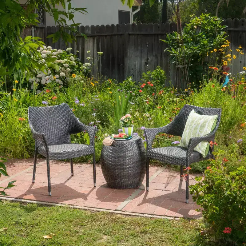GDFStudio Orchard Outdoor Wicker 3 Piece Stacking Chair Chat Set