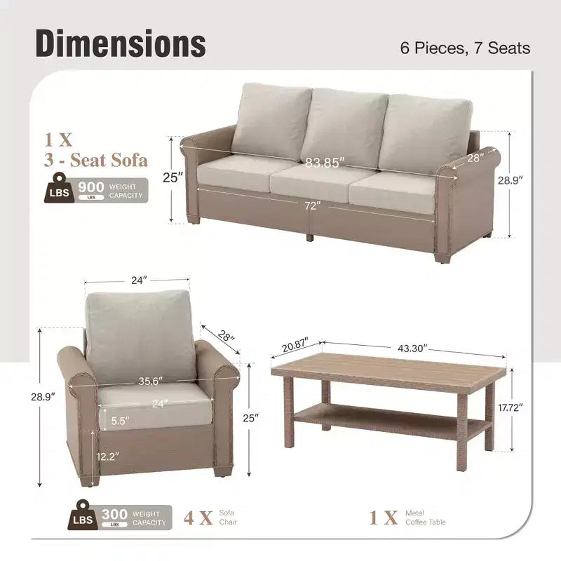 Captiva Designs 6 részes luxus fonott teraszos beszélgetőgarnitúra ívelt karfákkal és párnákkal