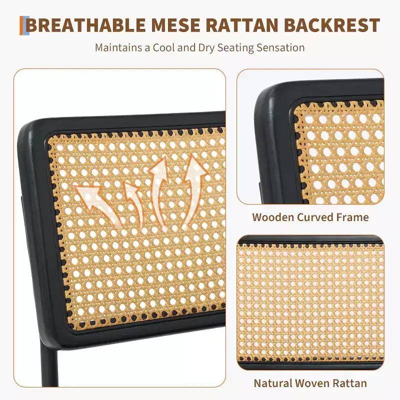 GustoWave rattan háttámlás étkezőszék (2 darabos szett), vintage étkezőszék, fekete