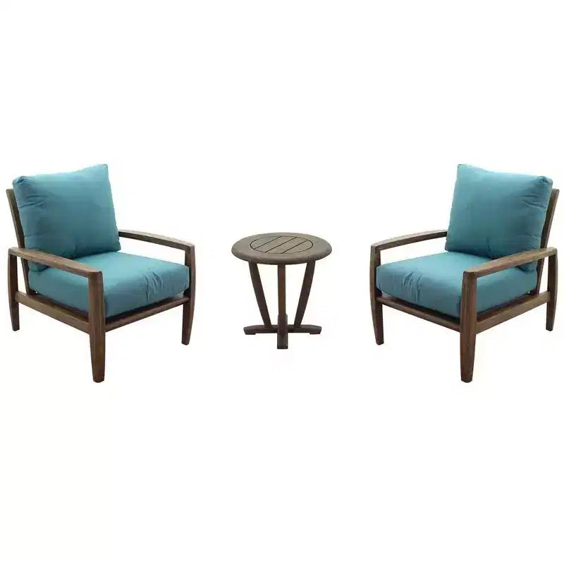 Courtyard Casual Avalon FSC Teak 3 pc Seating Set Includes: Two Club Chairs and One Round End Table