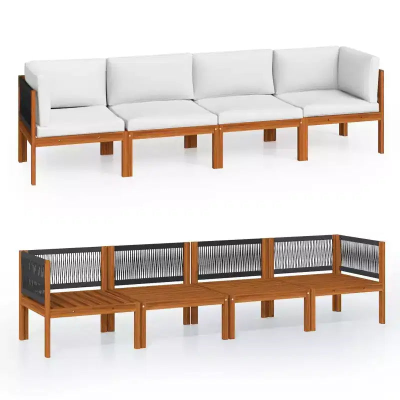 vidaXL Garden Sofa Cream Solid Acacia wood 4-Seater Garden Sofa