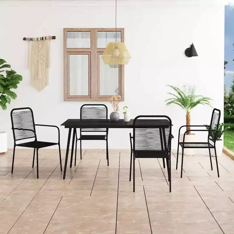 vidaXL kerti étkezőgarnitúra, 5/7 részes, pamutkötélből és acélból, fekete, kültéri teraszra
