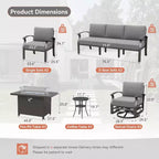 Ensemble de mobilier de patio en aluminium ALAULM pour 10 personnes, salon de jardin moderne en métal avec table brasero, fauteuils à bascule pivotants, canapé de patio et coussins de 5.1 pouces