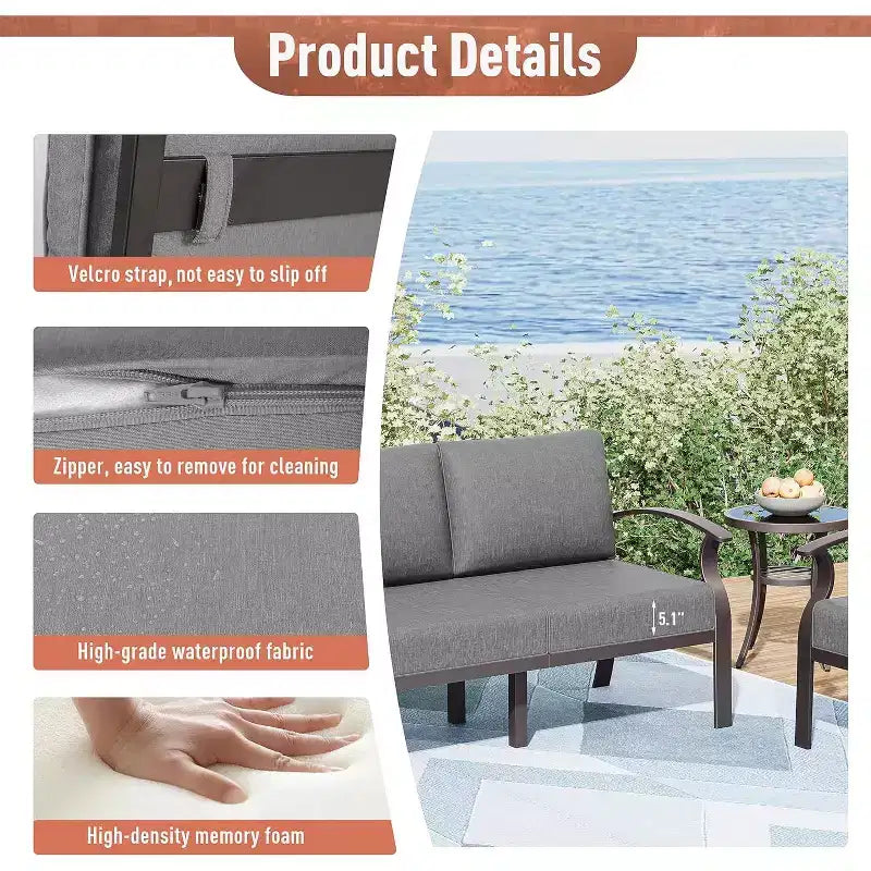 Ensemble de mobilier de patio en aluminium ALAULM pour 10 personnes, salon de jardin moderne en métal avec table brasero, fauteuils à bascule pivotants, canapé de patio et coussins de 5.1 pouces