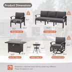 Ensemble de mobilier de patio en aluminium ALAULM pour 10 personnes, salon de jardin moderne en métal avec table brasero, fauteuils à bascule pivotants, canapé de patio et coussins de 5.1 pouces