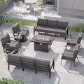 ALAULM Aluminum Patio Furniture Set 10-Seat Modern Metal Outdoor Conversation Sets Fire Pit Table,Swivel Rocking Chair Patio Sofa 5.1inch Cushion