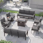 ALAULM Aluminum Patio Furniture Set 10-Seat Modern Metal Outdoor Conversation Sets Fire Pit Table,Swivel Rocking Chair Patio Sofa 5.1inch Cushion