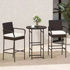 Costway 3 Piece Outdoor Bar Set Heavy-Duty Metal Barstool & Table Set with Glass Tabletop