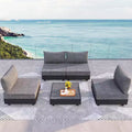 Heynemo 5 Pieces Aluminum Patio Furniture Set, Outdoor Sectional Sofa Conversation Sets with Coffee Table, Modular Armless Chairs Set for Pool, Grey