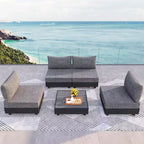 Heynemo 5 Pieces Aluminum Patio Furniture Set, Outdoor Sectional Sofa Conversation Sets with Coffee Table, Modular Armless Chairs Set for Pool, Grey