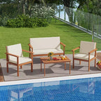Costway 4/8 PCS Acacia Wood Conversation Set with Seat & Back Cushions Loveseat Armchairs