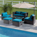 Karl Home Patio 6-Piece Black Wicker Conversation Set with Malachite Green Cushions