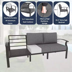 ALAULM Ensemble de mobilier de terrasse en aluminium avec table brasero au propane, mobilier d’extérieur en métal pour 10 personnes, gris