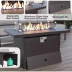 ALAULM Ensemble de mobilier de terrasse en aluminium avec table brasero au propane, mobilier d’extérieur en métal pour 10 personnes, gris