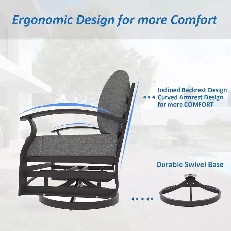 ALAULM Ensemble de mobilier de terrasse en aluminium avec table brasero au propane, mobilier d’extérieur en métal pour 10 personnes, gris