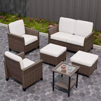 EAGLE PEAK Ocean Vista 6 piece Patio Variated Brown Wicker Conversation Set Dining Chairs, Loveseat