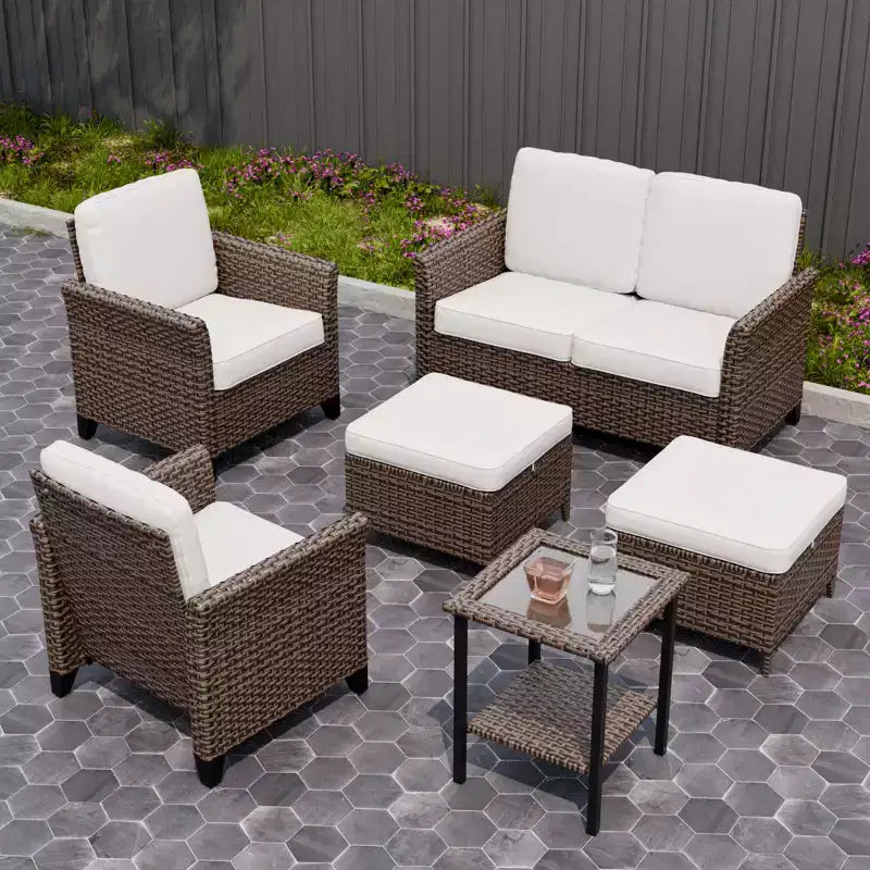 EAGLE PEAK Ocean Vista 6 piece Patio Variated Brown Wicker Conversation Set Dining Chairs, Loveseat