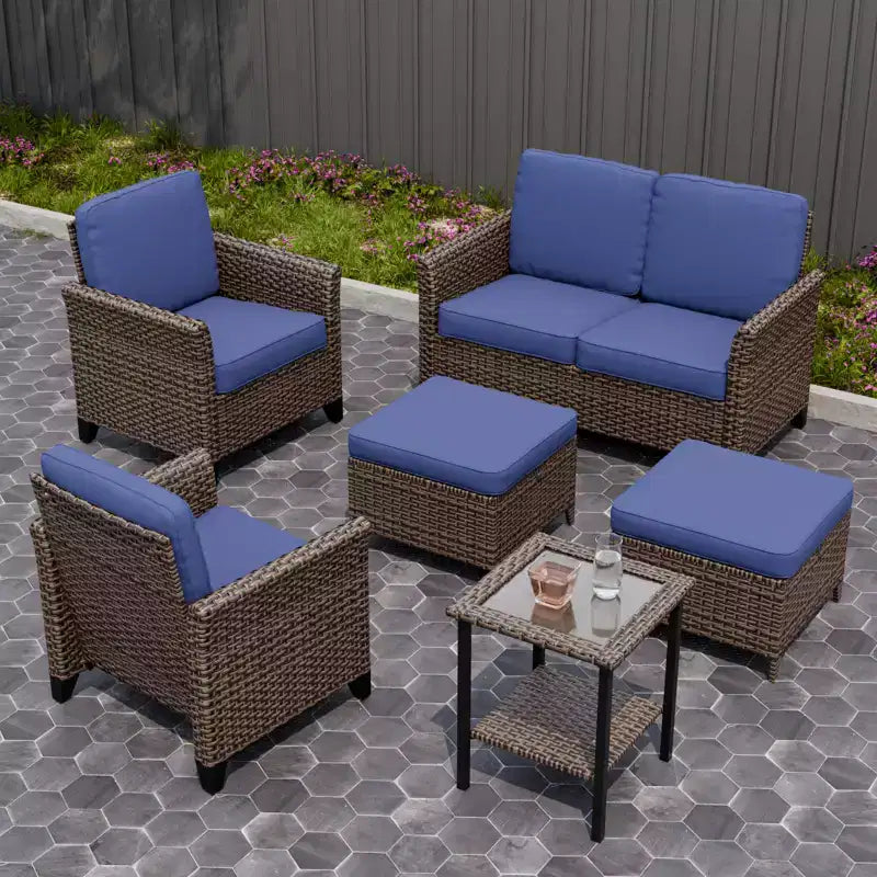 EAGLE PEAK Ocean Vista set da conversazione da esterno da 6 pezzi in vimini marrone variegato, con sedie da pranzo e divanetto