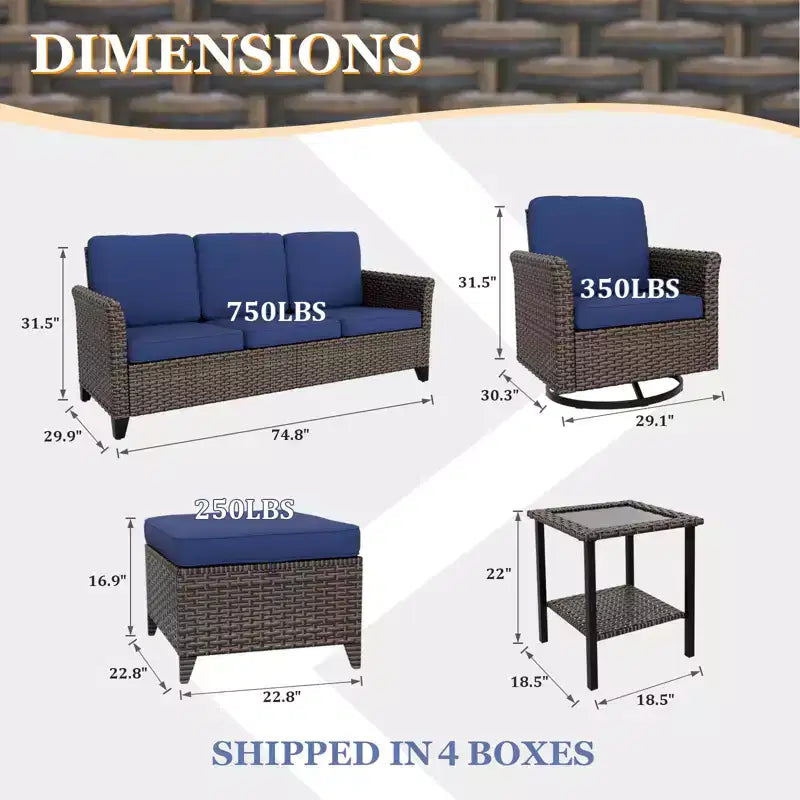 EAGLE PEAK Ocean Vista 6-teiliges Gartensofaset aus Wicker in verschiedenen Brauntönen mit drehbaren Sesseln und 3-Sitzer-Sofa