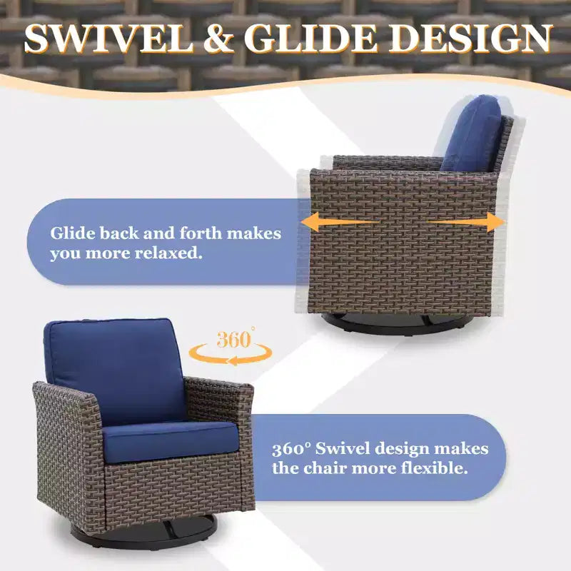 EAGLE PEAK Ocean Vista 6-teiliges Gartensofaset aus Wicker in verschiedenen Brauntönen mit drehbaren Sesseln und 3-Sitzer-Sofa