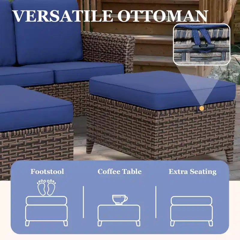 EAGLE PEAK Ocean Vista 6-teiliges Gartensofaset aus Wicker in verschiedenen Brauntönen mit drehbaren Sesseln und 3-Sitzer-Sofa