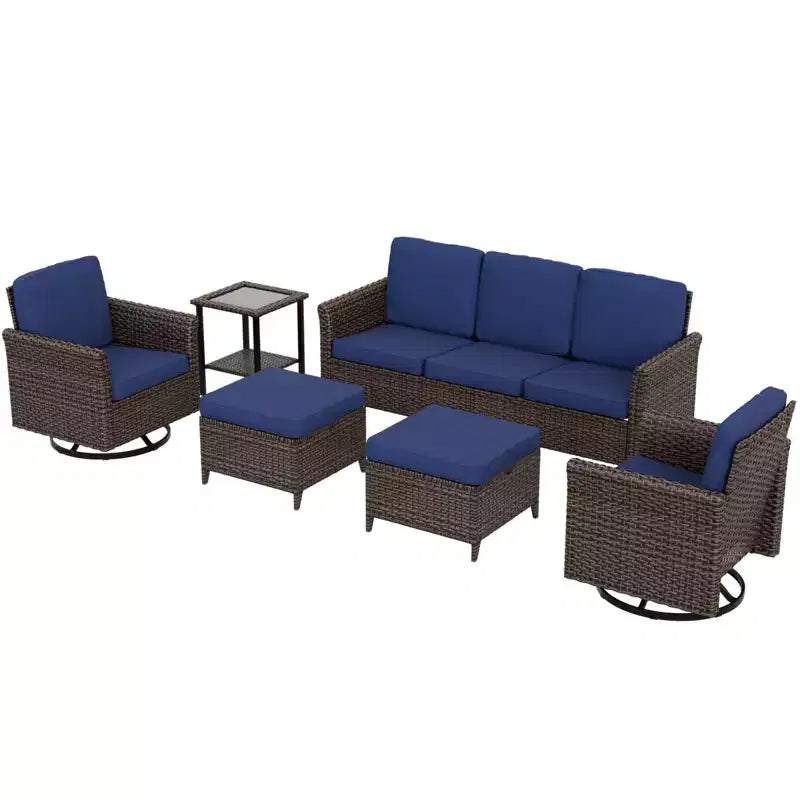 EAGLE PEAK Ocean Vista 6-teiliges Gartensofaset aus Wicker in verschiedenen Brauntönen mit drehbaren Sesseln und 3-Sitzer-Sofa
