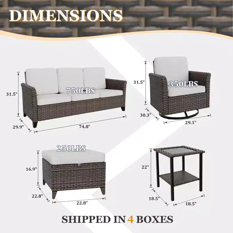 EAGLE PEAK Ocean Vista 6-teiliges Gartensofaset aus Wicker in verschiedenen Brauntönen mit drehbaren Sesseln und 3-Sitzer-Sofa