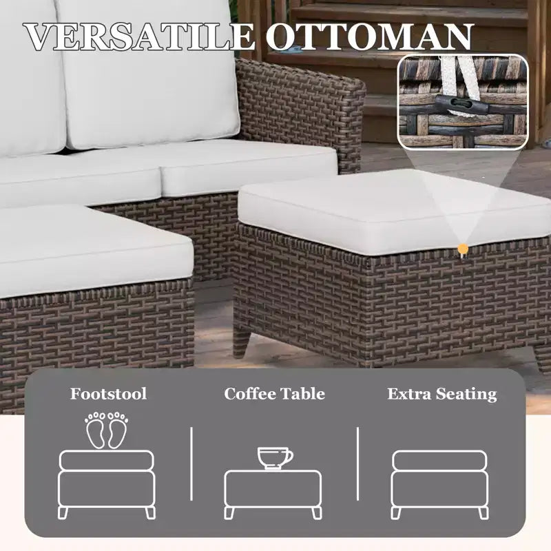 EAGLE PEAK Ocean Vista 6-teiliges Gartensofaset aus Wicker in verschiedenen Brauntönen mit drehbaren Sesseln und 3-Sitzer-Sofa