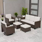 EAGLE PEAK Ocean Vista 6 piece Patio Variated Brown Wicker Sofa Set Swivel Chairs, 3-Seat Sofa