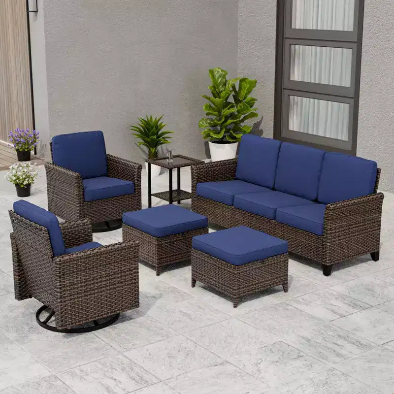 Set di divani da giardino EAGLE PEAK Ocean Vista da 6 pezzi in vimini marrone variegato, sedie girevoli, divano a 3 posti