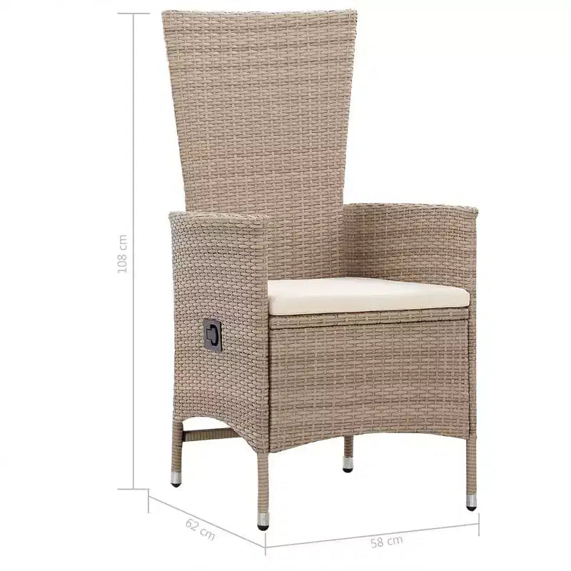 Set da pranzo vidaXL, legno massello di acacia beige, rattan PE, imbottitura in poliestere