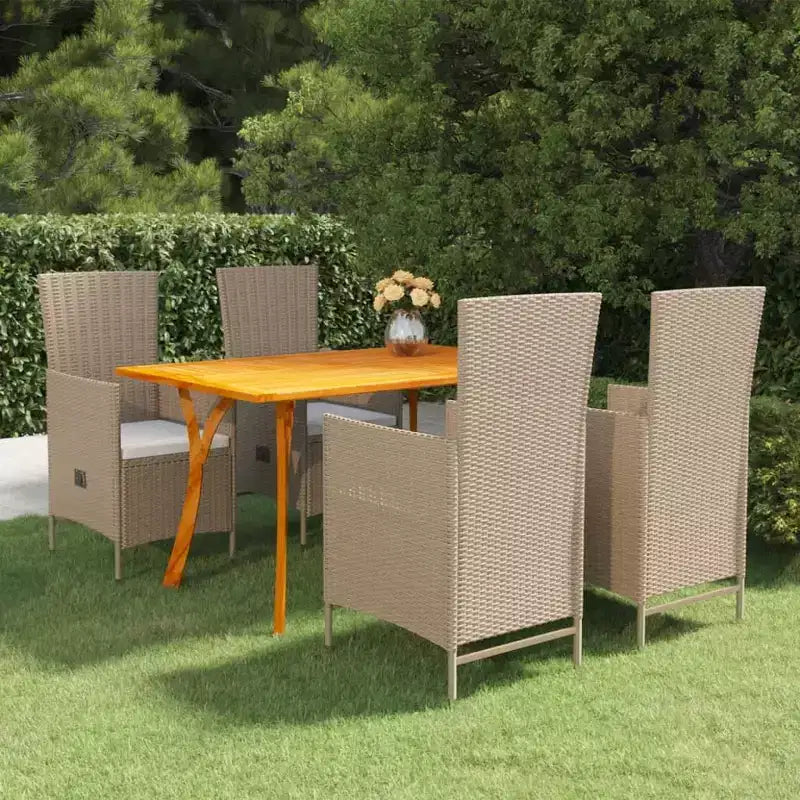 Set da pranzo vidaXL, legno massello di acacia beige, rattan PE, imbottitura in poliestere