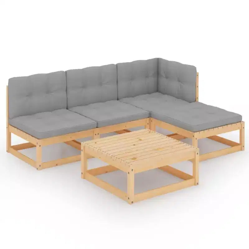 vidaXL Patio Furniture Set 5 Piece Outdoor Sectional Sofa Solid Wood Pine - Natural With Cushions