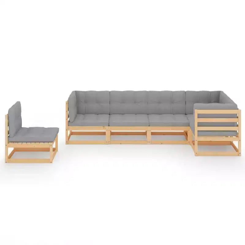 Set da salotto da giardino vidaXL in legno naturale e grigio, legno massello di pino, 100% poliestere