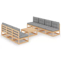 vidaXL Patio Furniture Set 8 Piece Outdoor Sectional Sofa Solid Wood Pine - Natural With Cushions